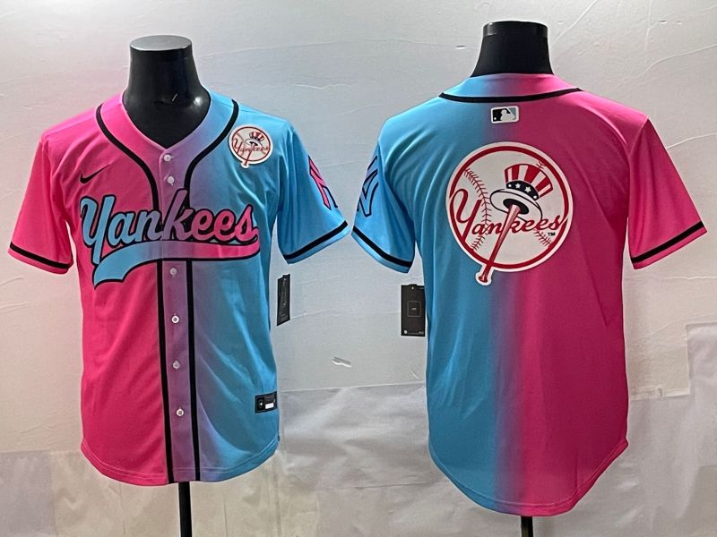 Men 2025 New York Yankees Blank Blue pink Game Nike MLB Jersey style 0028